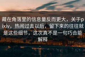 藏在角落里的信息量反而更大，关于pixiv，热闹过去以后，留下来的往往就是这些细节，这次真不是一句巧合能解释