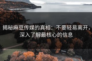 揭秘麻豆传媒的真相：不要轻易离开，深入了解最核心的信息