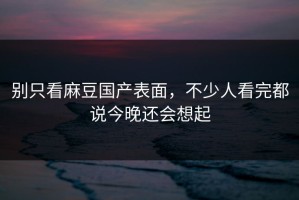 别只看麻豆国产表面，不少人看完都说今晚还会想起