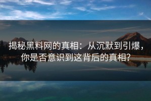 揭秘黑料网的真相：从沉默到引爆，你是否意识到这背后的真相？