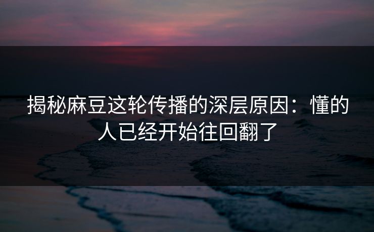 揭秘麻豆这轮传播的深层原因：懂的人已经开始往回翻了