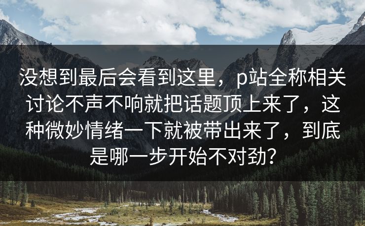 没想到最后会看到这里，p站全称相关讨论不声不响就把话题顶上来了，这种微妙情绪一下就被带出来了，到底是哪一步开始不对劲？
