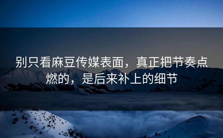 别只看麻豆传媒表面，真正把节奏点燃的，是后来补上的细节